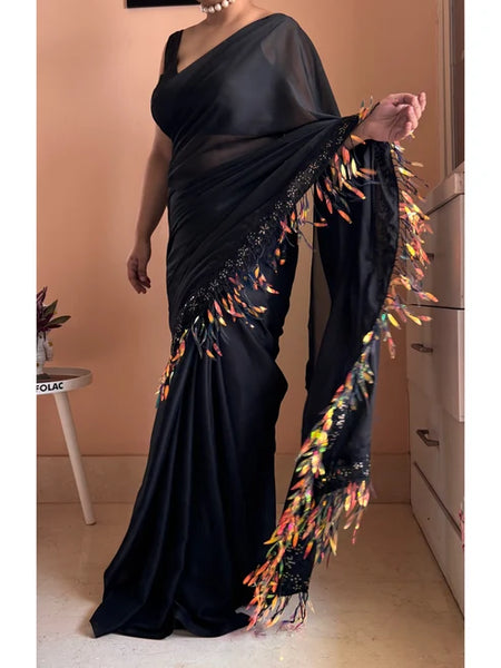 Midnight Black Fringe Dazzle Saree
