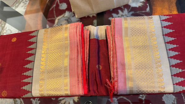 Deep Maroon and Gold Dual Tone Pure Silk Handloom Gadwal Saree
