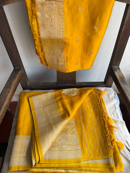 Golden Yellow and Silver Mashru Soft Silk Saree
