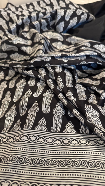 Black and White Soft Print Silk Saree