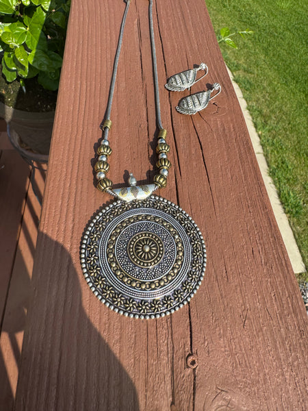 Dual Tone German Silver Necklace Earring Set