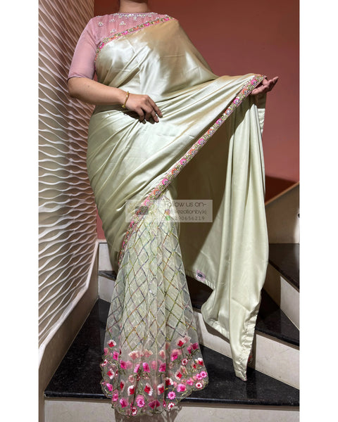 Mint Green Spring Whispers Satin & Net Half Saree