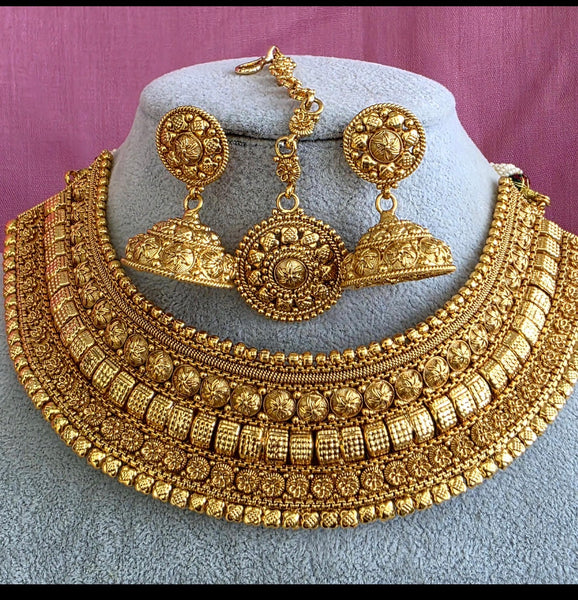 Antique Mukut Gold Bridal South Indian Necklace