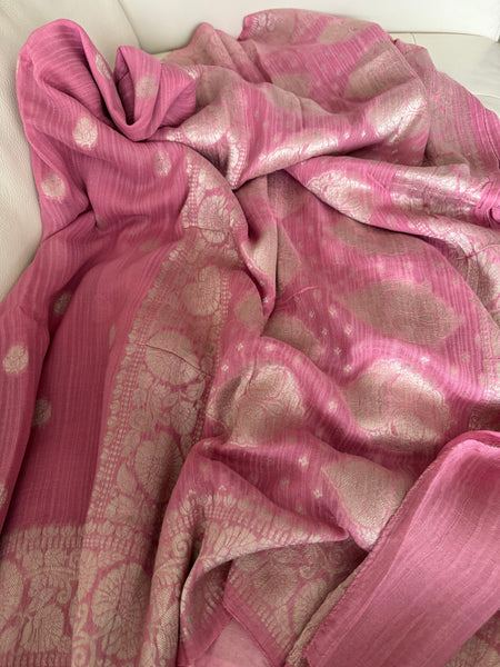 Baby Pink Khaddi Georgette Munga Silk Saree