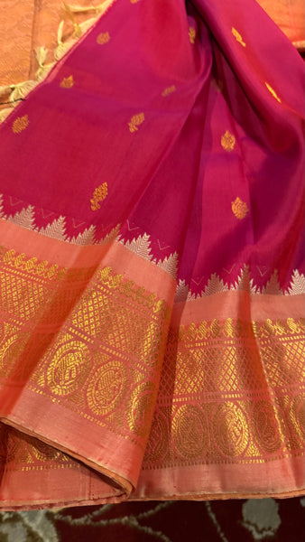 Hot Pink and Baby Pink Pure Silk Handloom Gadwal Saree