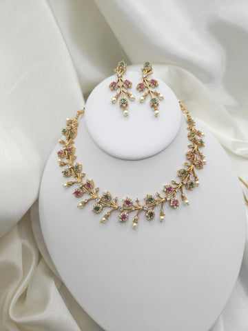 Aarvi goldplated contemporary Necklace set with Multicolor Stonework