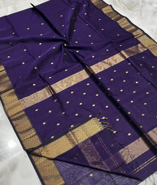 Purple and Gold Pure Maheshwari Handloom Silk Saree