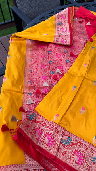 Yellow Shade Banarasi Katan Silk Handwoven Saree
