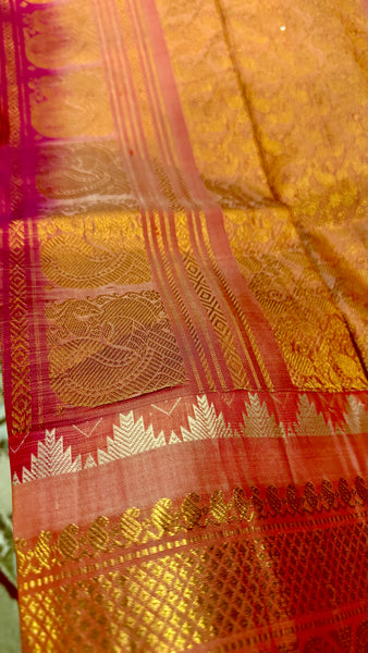 Hot Pink and Baby Pink Pure Silk Handloom Gadwal Saree