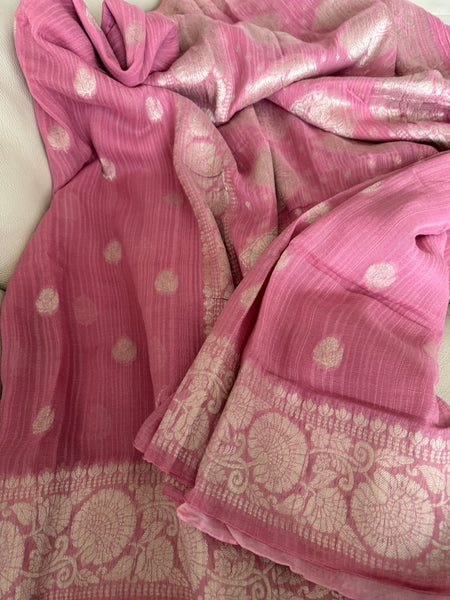 Baby Pink Khaddi Georgette Munga Silk Saree