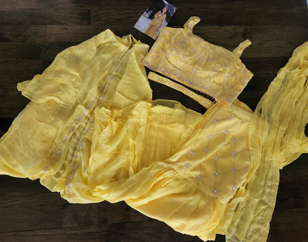 Yellow Silk Chanderi Kurta Sharara Set