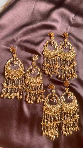 Kareena Kapoor inspired Long Gold Chandbali Indian Pakistani Earrings