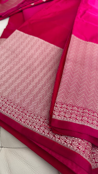 Soft Banarasi Silk Saree Rani Pink With Zari Border