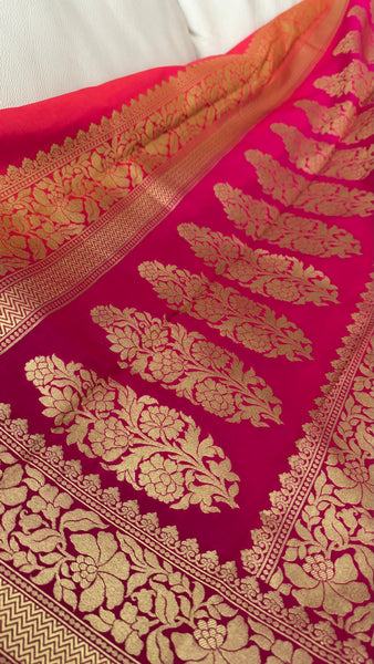 Iridescent Coral Pink Silk Saree