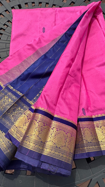 Pink and Navy Blue Soft Silk Saree