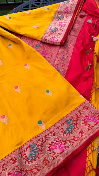 Yellow Shade Banarasi Katan Silk Handwoven Saree