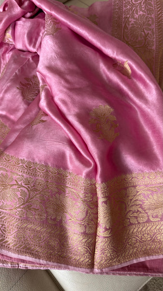 Pink and Gold Soft Mashru Silk Saree