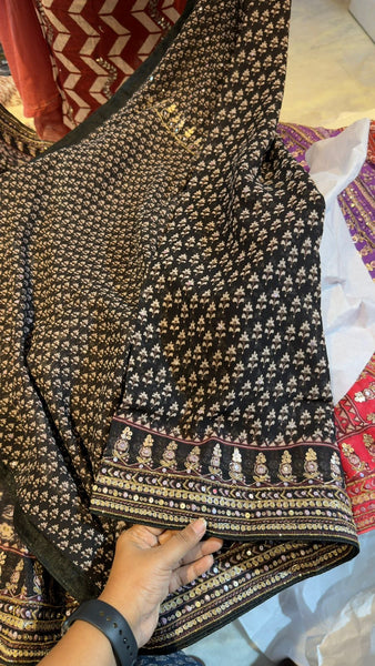 Bollywood Kareena Kapoor Black Chiffon Block Print