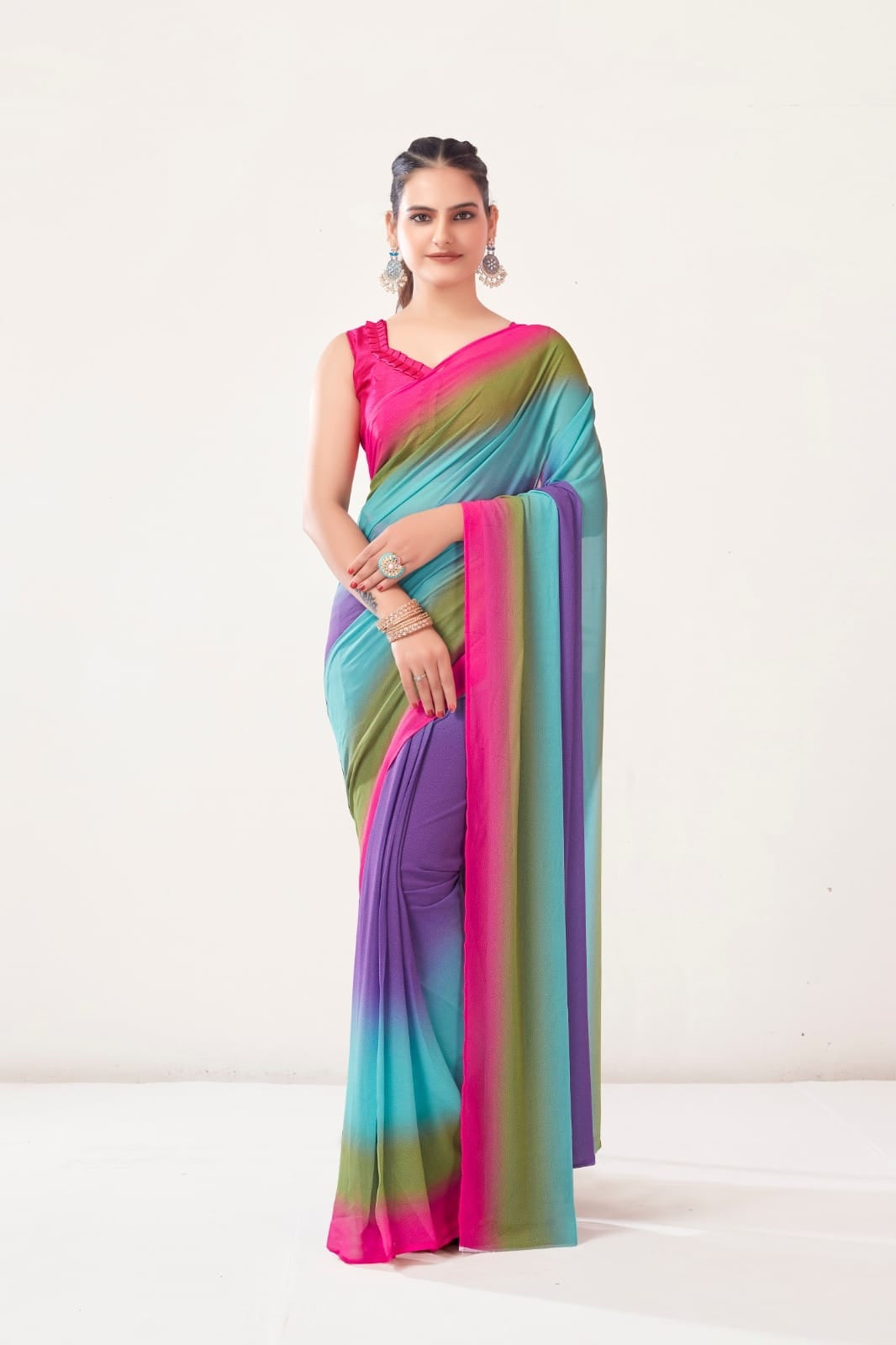 Ready to Wear One Minute Georgette Multicolor Saree