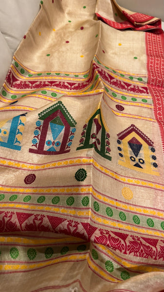 Handwoven Pure Tussar Silk Jamdani Saree