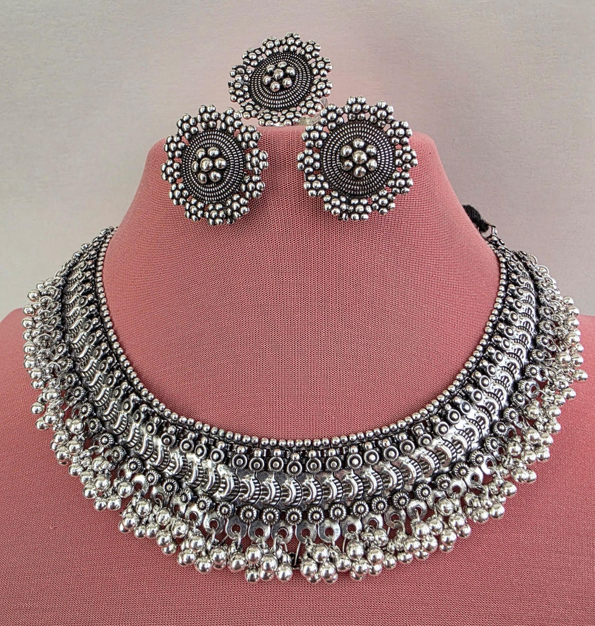 Oxidized Necklace with Earring and Finger Ring Set