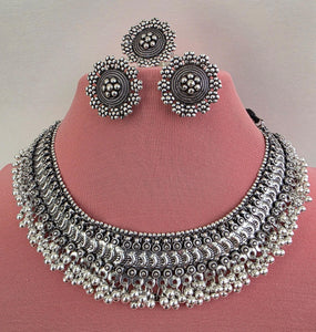 Oxidized Necklace with Earring and Finger Ring Set