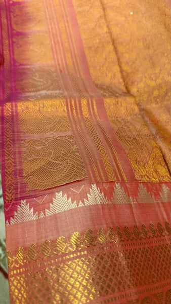 Hot Pink and Baby Pink Pure Silk Handloom Gadwal Saree