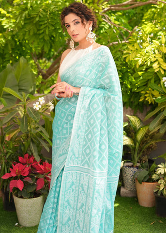 AQUA TURQUOISE JAMDANI SAREE