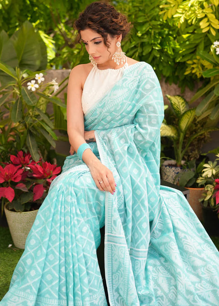 AQUA TURQUOISE JAMDANI SAREE