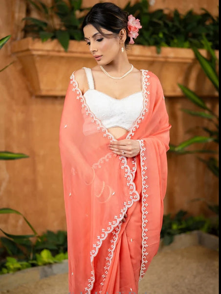 APRICOT PEACH ORGANZA SAREE