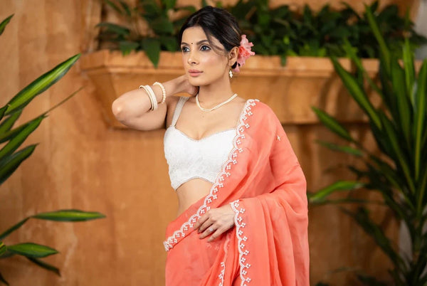 APRICOT PEACH ORGANZA SAREE