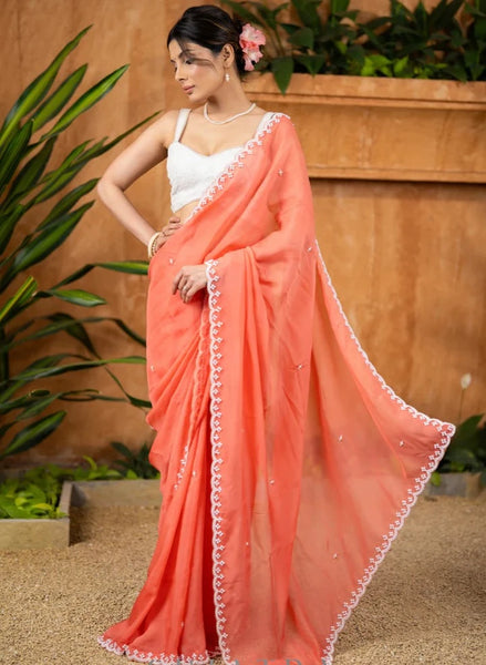 APRICOT PEACH ORGANZA SAREE