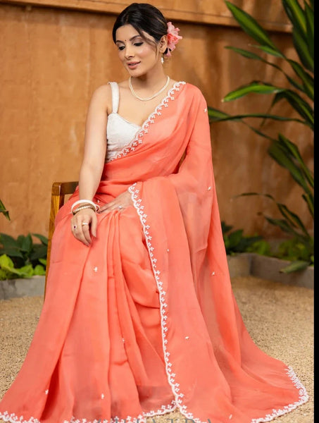 APRICOT PEACH ORGANZA SAREE