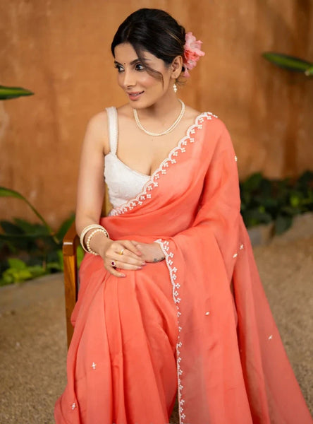 APRICOT PEACH ORGANZA SAREE