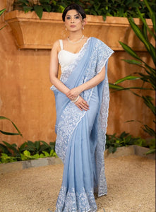 POWDER SKY BLUE ORGANZA SAREE