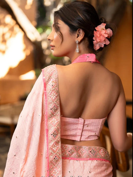 PINK OMBRE GEORGETTE SAREE WITH EMBROIDERY