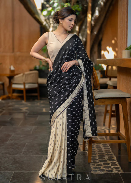 BLACK & BEIGE COMBINATION COTTON SILK SAREE