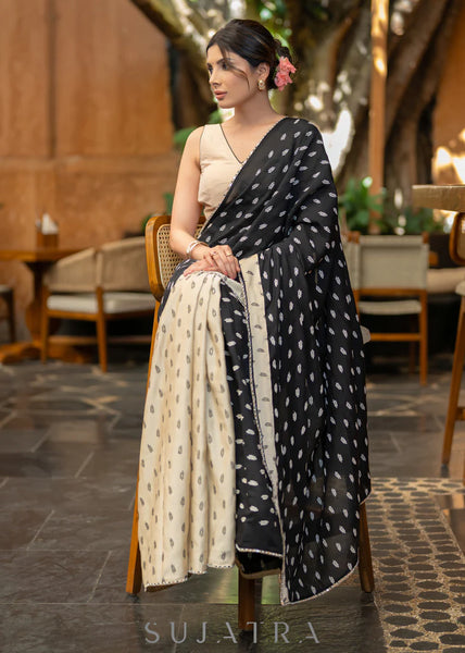 BLACK & BEIGE COMBINATION COTTON SILK SAREE