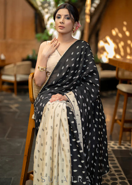 BLACK & BEIGE COMBINATION COTTON SILK SAREE