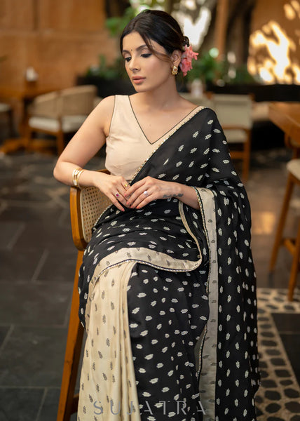 BLACK & BEIGE COMBINATION COTTON SILK SAREE