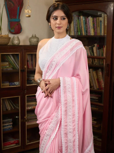 POWDER PINK MODAL COTTON SAREE