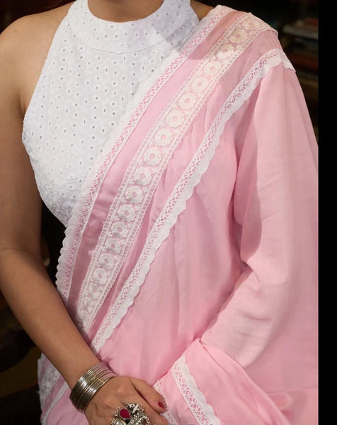 POWDER PINK MODAL COTTON SAREE