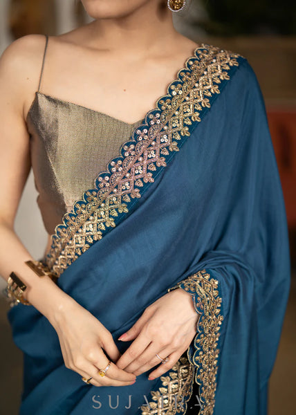 TEAL MUSLIN SAREE HIGHLIGHTED WITH BEAUTIFUL MATCHING LACE