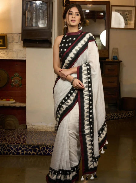 MOSS GREEN COTTON SAREE HIGHLIGHTED WITH HANDPAINTED MADHUBANI
