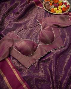 Readymade Magenta Viscose Zari Blouse With Dome Neck