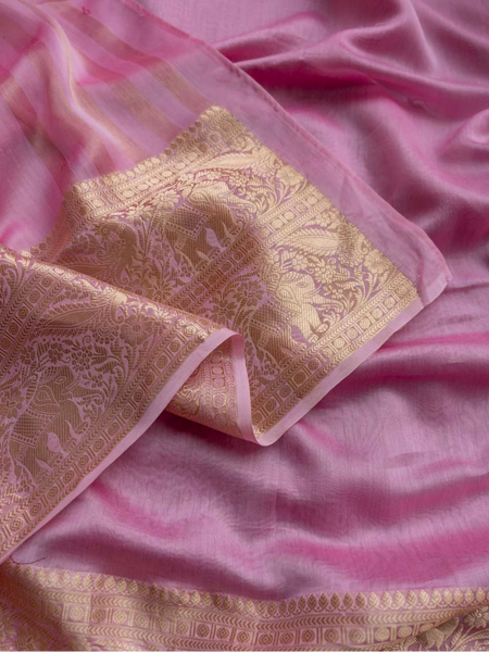 Baby Pink and Gold Handloom Cotton Silk Saree