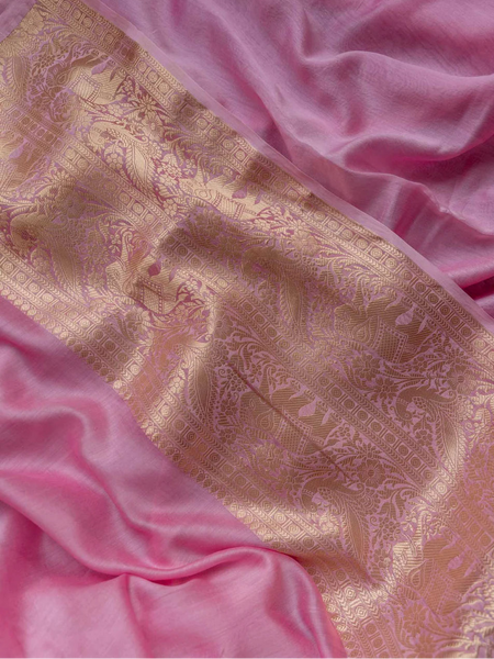 Baby Pink and Gold Handloom Cotton Silk Saree