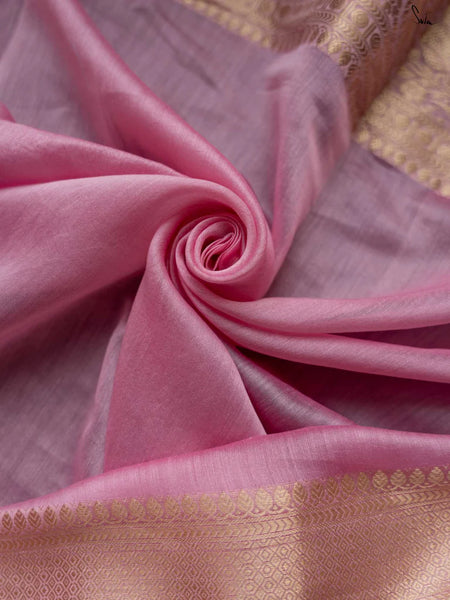 Baby Pink and Gold Handloom Cotton Silk Saree