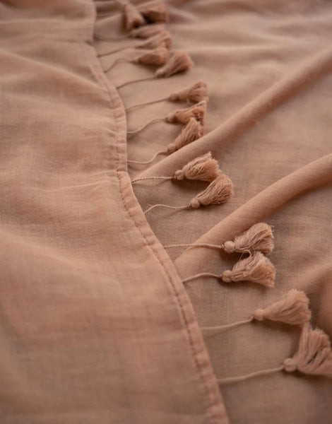 Soft Mul Cotton Beige Saree With Tassels