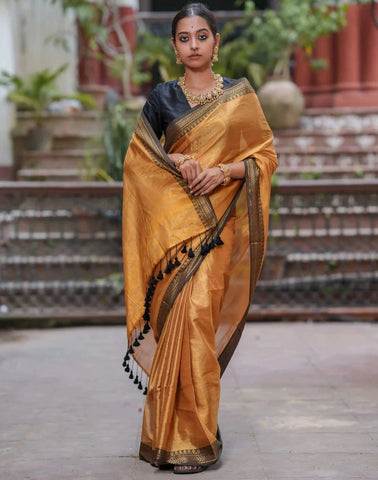 Stunning Dual-colored Gold Tissue Cotton Saree